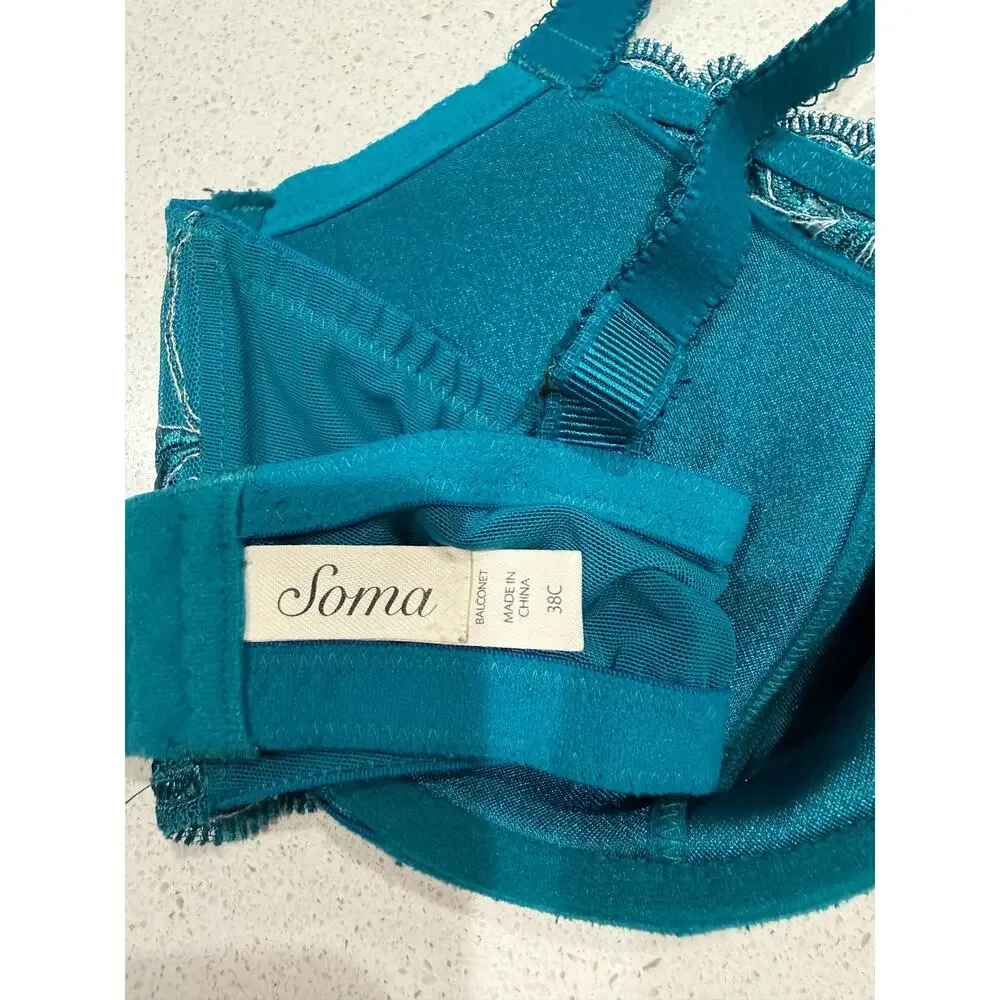 SOMA Unlined Lace Balconette Bra in‎ Teal 38C